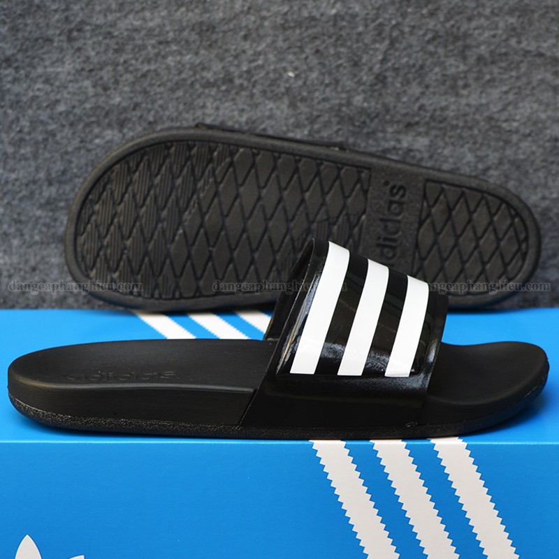 Dép Adidas Cloudfoam Sample 2018 màu đen bóng sọc trắng