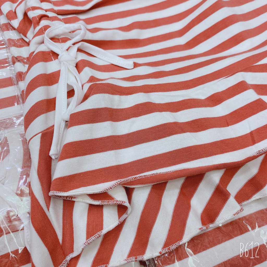 Váy cộc tay cotton kẻ rút eo chất co giãn 4c RIO hàng có sẵn kèm ảnh thật, video