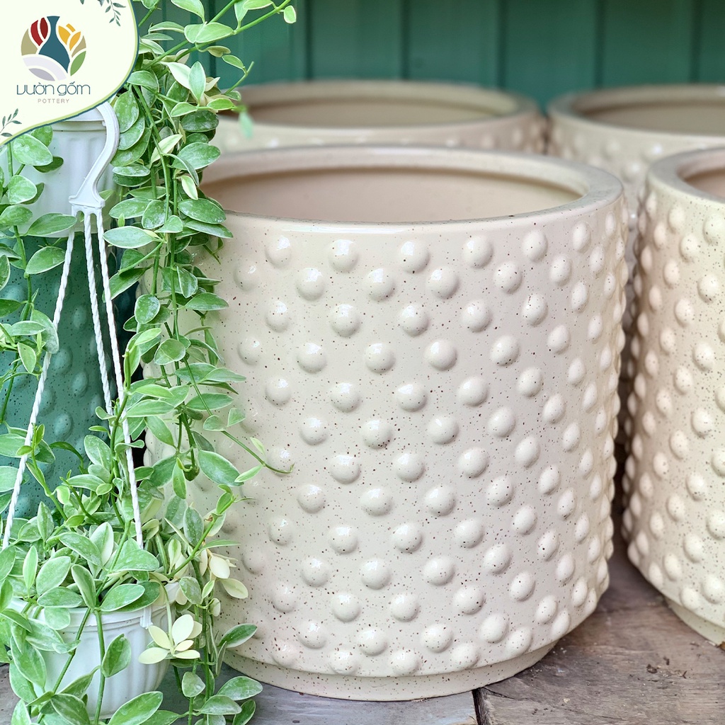 Chậu gốm xuất khẩu trụ gai nhiều màu trồng cây kiểng decor trang trí Vườn Gốm - The Garden