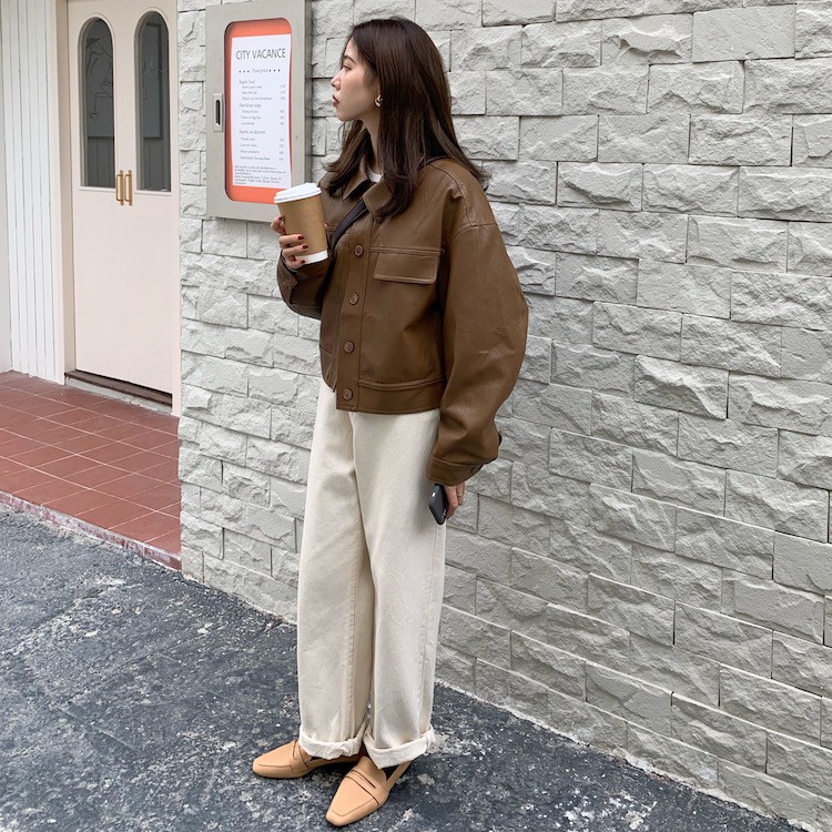 [HÀNG ORDER] Áo khoác da Latte Leather Jacket style Hàn Quốc