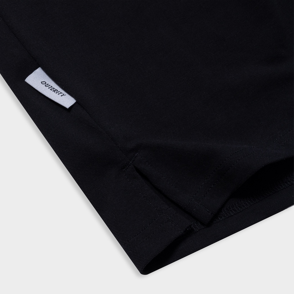 Áo polo nam nữ local brand unisex Outerity Cá Sấu Cross - Italics / Màu Đen&amp;Trắng - ORT.B 707