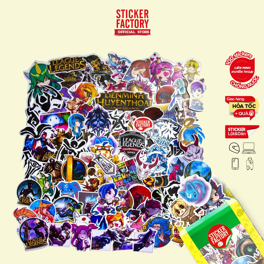 Liên minh huyền thoại LOL - hộp set 100 sticker decal hình dán nón bảo hiểm , laptop, xe máy, ô tô - STICKER FACTORY