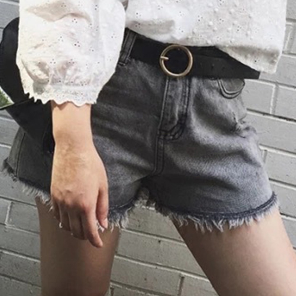 Thắt lưng da khóa kim loại tròn phong cách vintage dành cho nữ