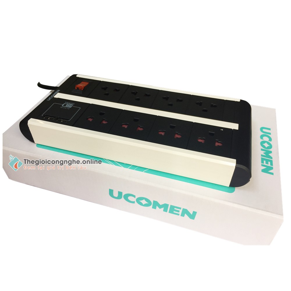 Ổ cắm điện Cao Cấp UCOMEN – 08 lỗ - 02 cổng sạc USB – Chuẩn Úc