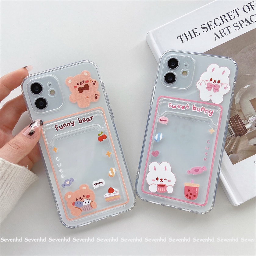 Ốp Điện Thoại Trong Suốt Họa Tiết Hoạt Hình Gấu Uống Trà Sữa Cho iPhone 13 12 11 Pro Max SE2020 X XR Xs Max 7 8 6 6s Plus