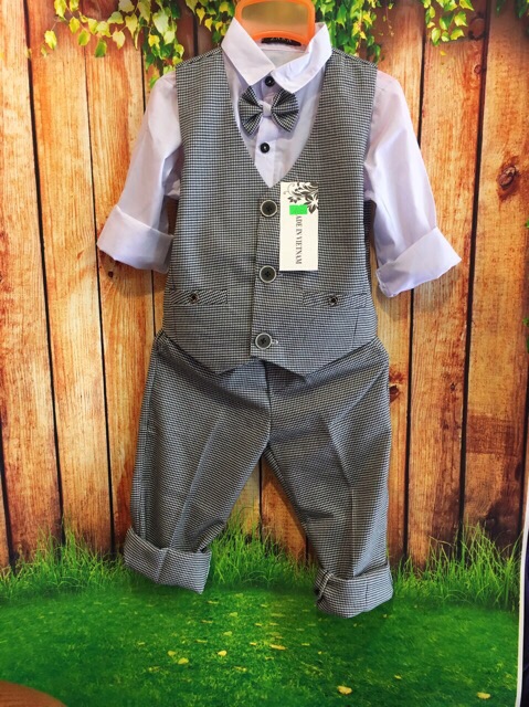 Bộ công tử kẻ comle 4 món cho bé trai 8-23kg