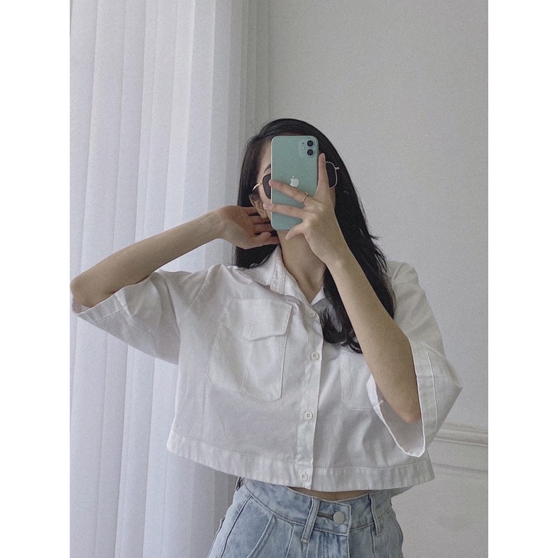 [Mã WASKT304 giảm 15% tối đa 30K đơn 99K] [hình thật độc quyền] Croptop sơ mi ulzzang 2 túi hộp | BigBuy360 - bigbuy360.vn