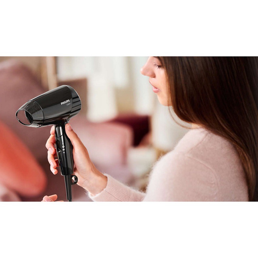 Máy Sấy Tóc Du Lịch Philips BHC010/10 - 1200W - Màu Đen - Màu Hồng BHC010/00 - Hàng Chính Hãng Phân Phối