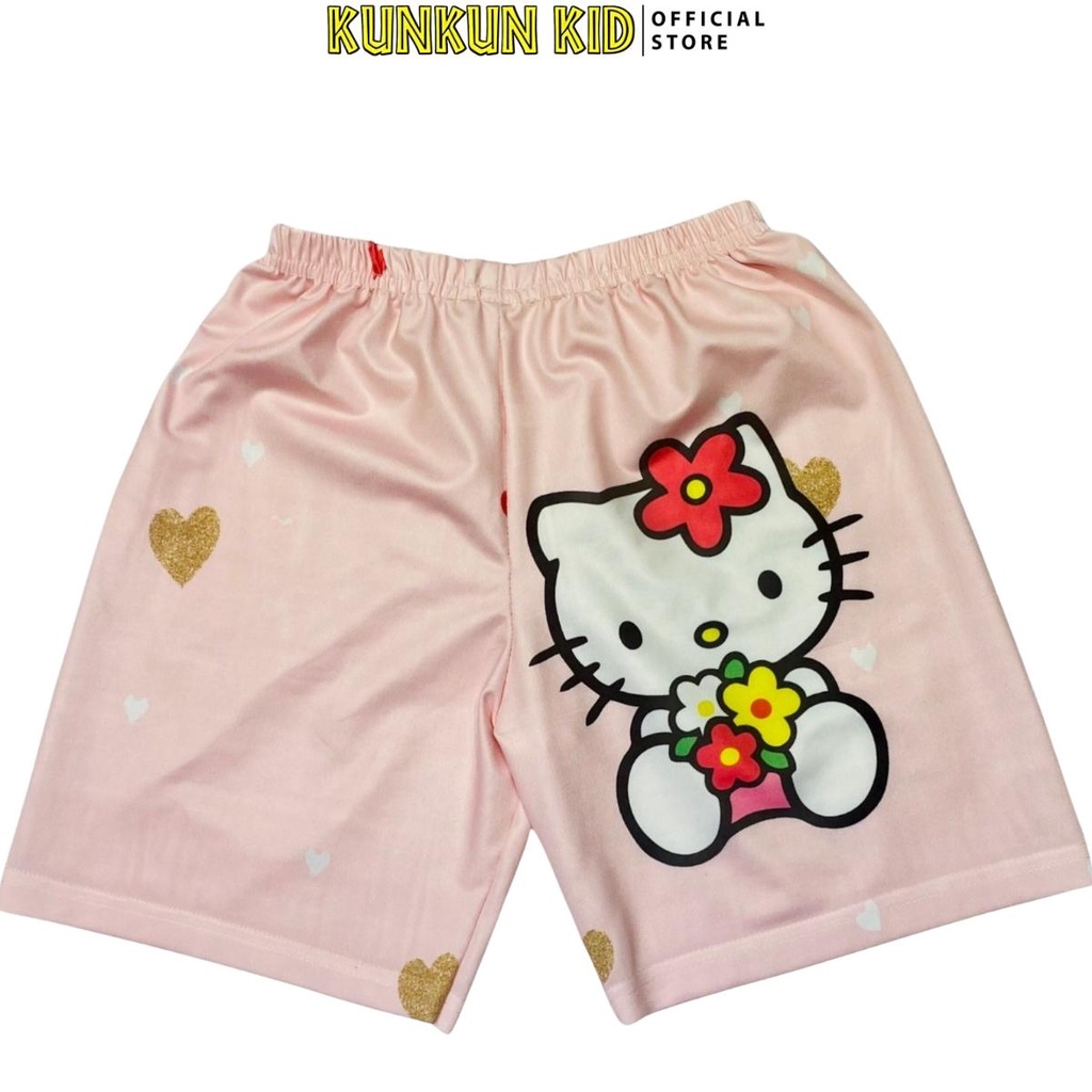 Quần áo bé gái  ngắn tay in 3D hình hello kitty size đại 10-60kg Kunkun Kid TP023 thun lạnh thoáng mát