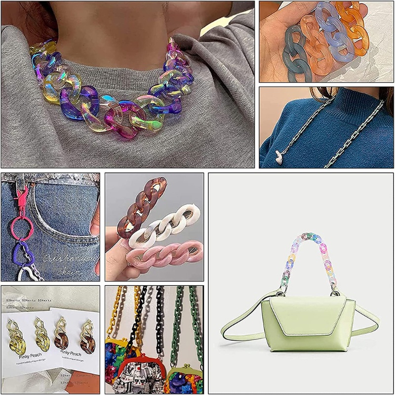 Sa Dây Xích Acrylic Kết Nối Màu Highlight Làm Đồ Trang Sức DIY
