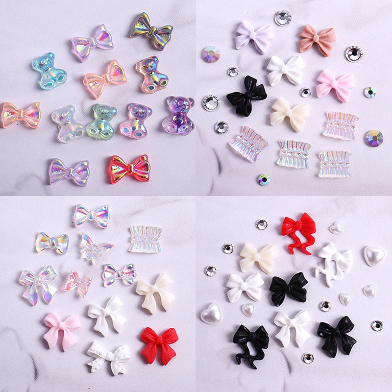 Hộp Hạt Đá Tròn / Ngọc Trai / Nơ 3d Trang Trí Móng Tay Nghệ Thuật