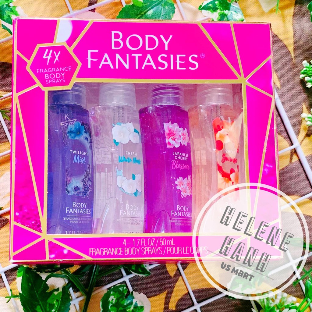 Set 4 chai nuớc hoa xịt toàn thân Body Fantasies Signature USA.