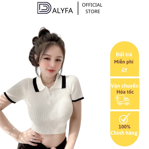 [ Hàng Cao Cấp ] Áo croptop len nữ ngắn tay có cổ DALYFA áo polo phong cách trẻ trung siêu dễ phối đồ
