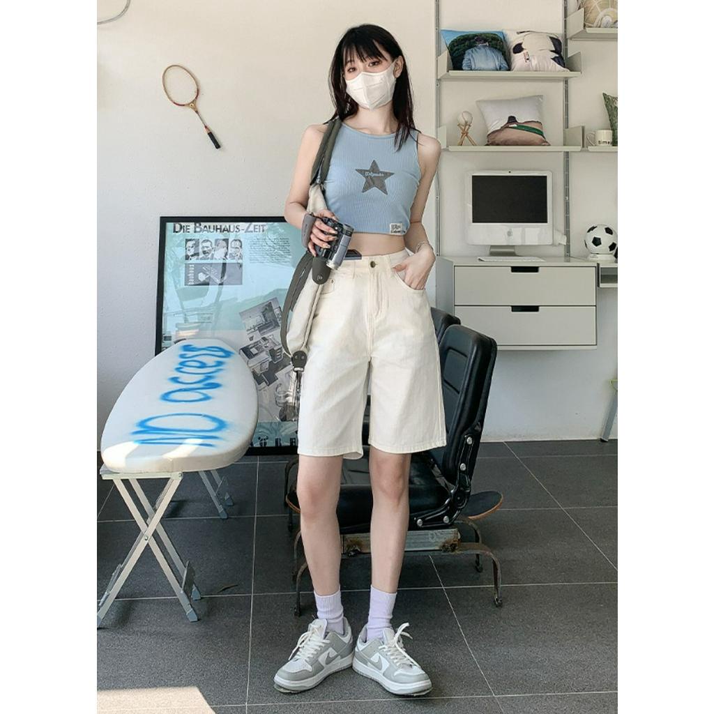 「 WELOVE1 」Quần Short Denim Lưng Cao Dáng Rộng Nhiều Màu Thời Trang Mùa Hè Cho Nữ