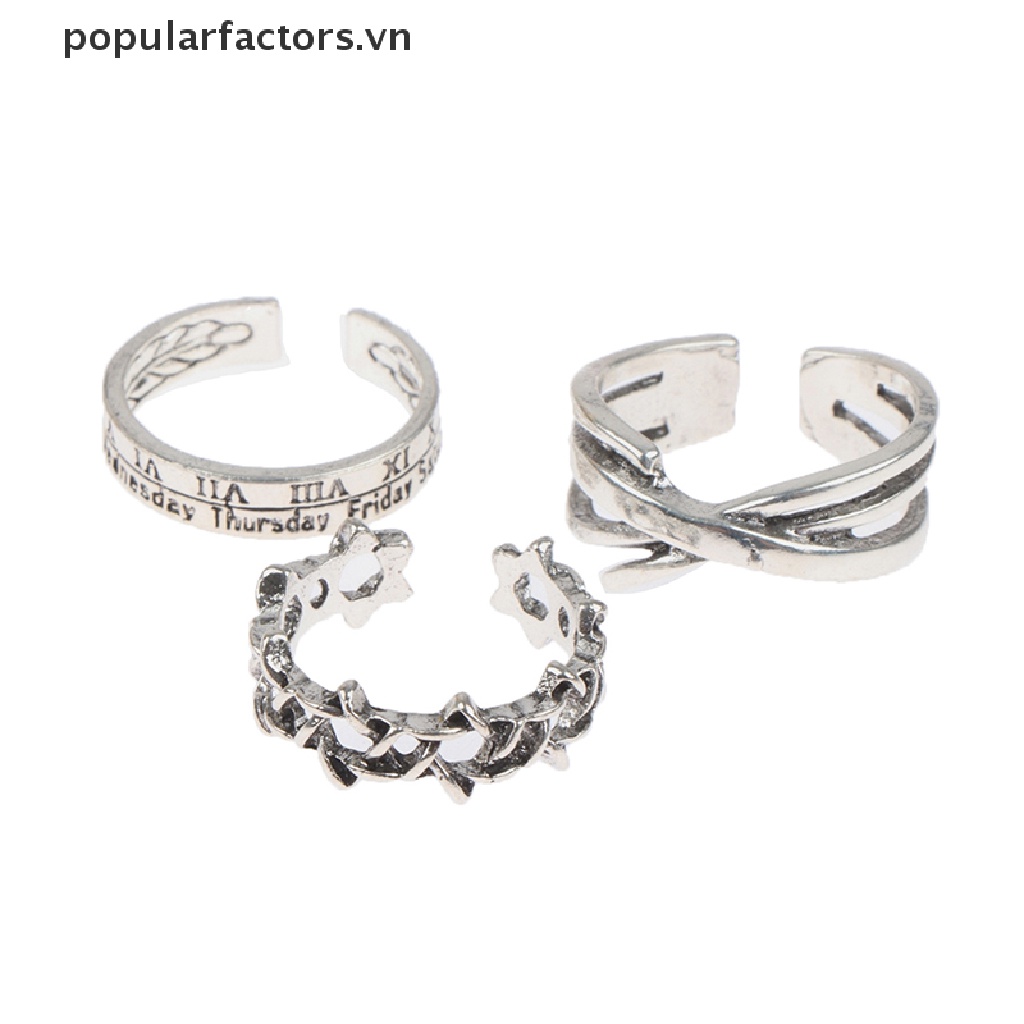 Set 3 nhẫn hở điều chỉnh được họa tiết chữ số La Mã độc đáo thời trang