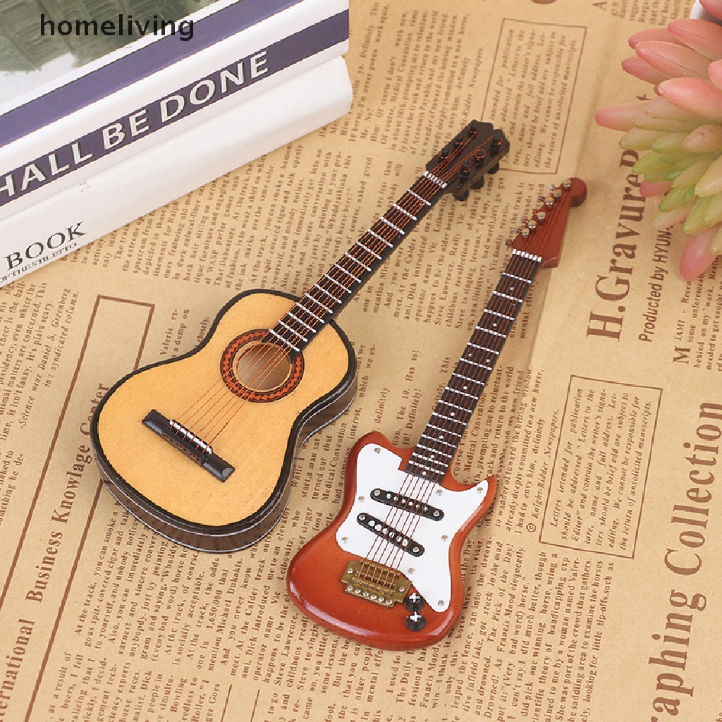 Đàn Guitar Điện Bằng Gỗ Có Chân Đứng Trang Trí Nhà Búp Bê Tỉ Lệ 1 / 6