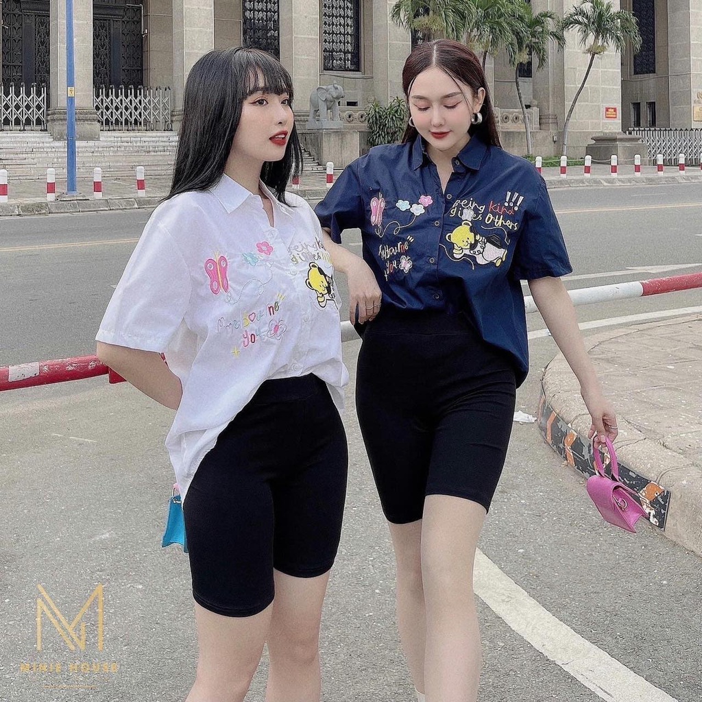 Set sơ mi gấu ngố cho nữ mặc ở nhà, mặc đi chơi, áo sơ mi, quần ngố ôm siêu HOT, siêu xinh
