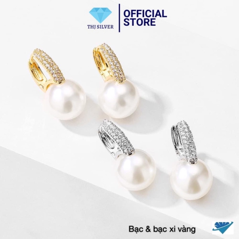 Bông tai nữ gắn trai-Bông tai trai gắn đá sang trọng -Bông tai bạc ta THJ