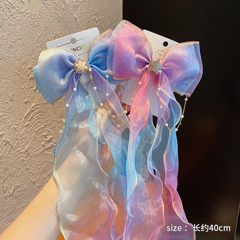 Kẹp Tóc Nơ Đính Ngọc Trai Giả Xinh Xắn Cho Bé Gái