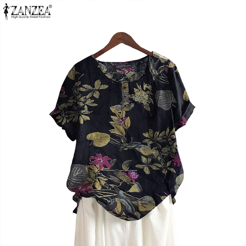 ZANZEA Áo kiểu nữ tay ngắn in họa tiết phong cách thời trang cho phái nữ