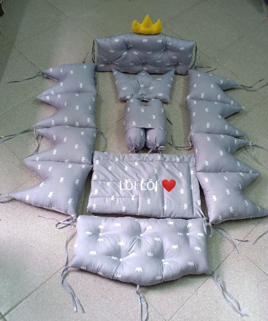 Combo quây cũi, ga, gối lõm, gối chặn, thỏ ôm, chăn,