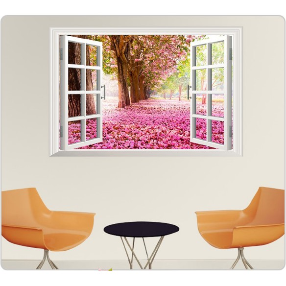 Decal trang trí Cửa sổ Rùng Cây Hồng