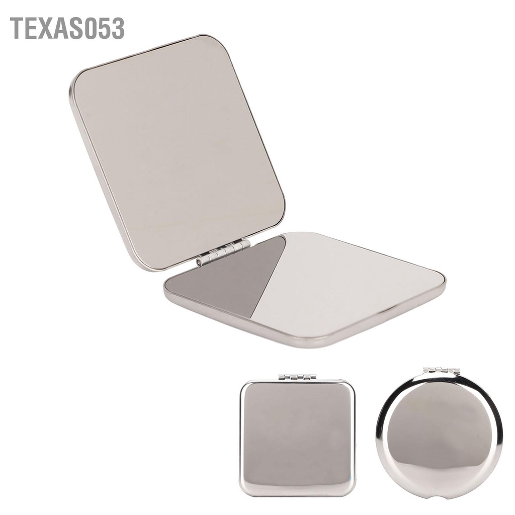 Texas053 Gương bỏ túi Hai mặt có thể gập lại bằng thép không gỉ ví nhỏ cầm tay du lịch gọn cho chuyến trọn gói