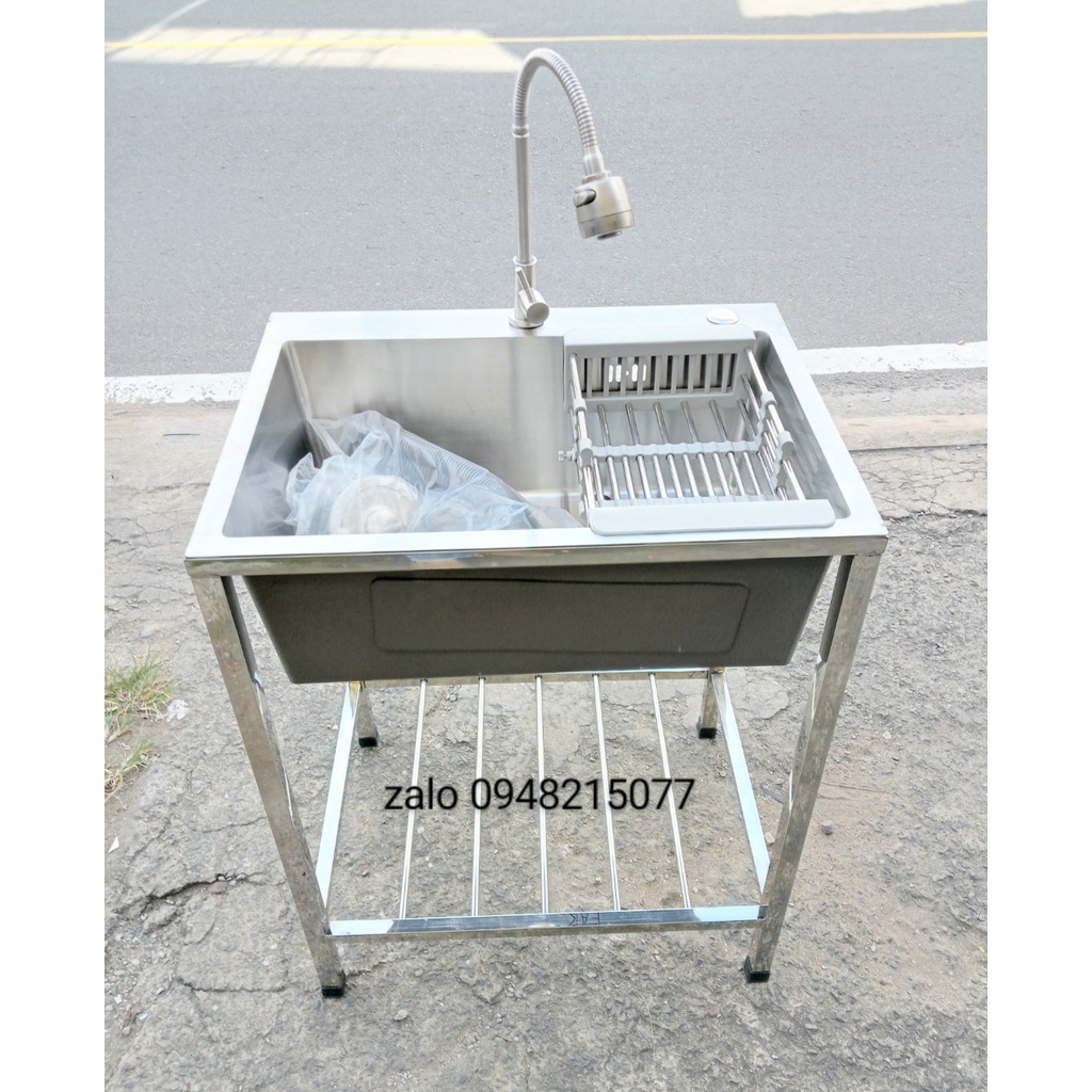 CHẬU RỬA CHÉN  INOX ĐÚC 304 - 1 HỘC CÓ CHÂN KT 60x45x78 DxRxC