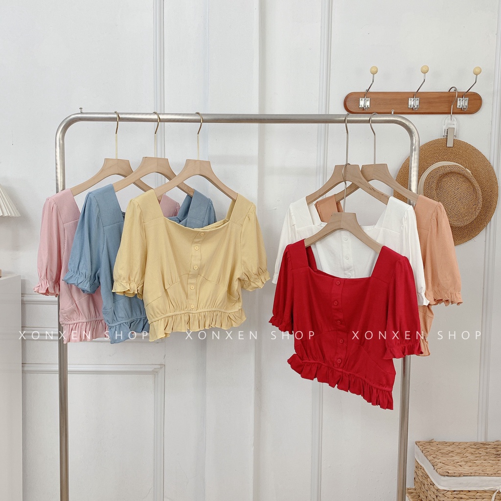 ÁO KIỂU NỮ áo kiểu croptop viền sóng dễ thương chất vải mềm mịn thoáng mát XONXEN SHOP freesize mã 3318