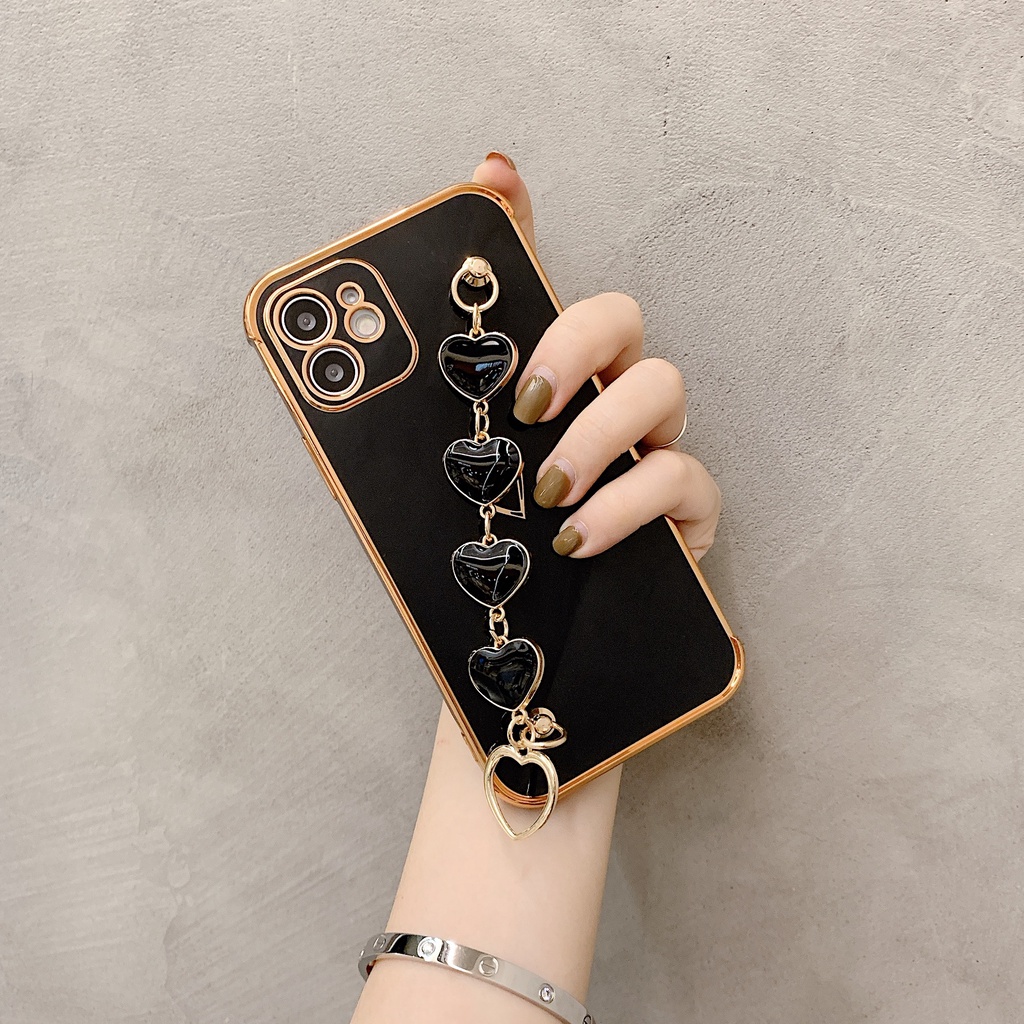Ốp Điện Thoại Mềm Mạ Điện Hình Trái Tim Có Dây Đeo Cho Iphone 11 12 Pro Max 7 8 Plus X XR XS Max SE 2020 12 Mini
