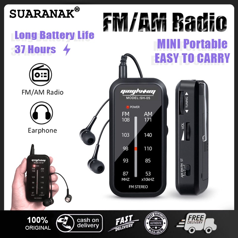 Radio FM / AM Mini Bỏ Túi Kèm Tai Nghe / Kẹp Sau / Chỉ Báo Tín Hiệu Tiếng Anh