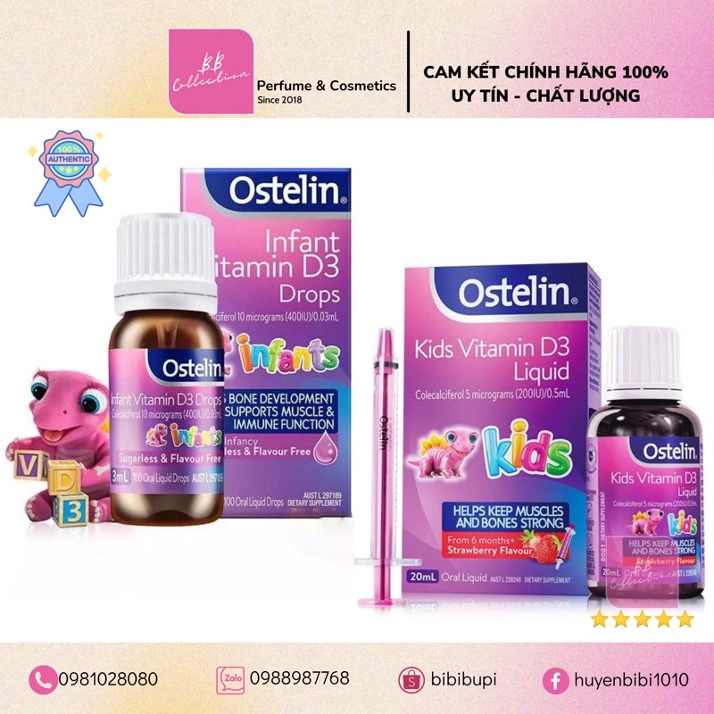 Vitamin D3 [ÚC] Ostelin kid liquid 20ml và Ostelin Infant Drop 2,4ml bổ sung cho trẻ