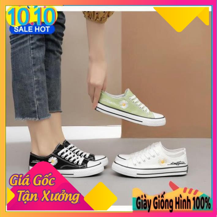 Giày Sneaker Nữ CV Thêu Hoa Cúc Kết Hợp Chữ Ký Độc Đáo -Ax123 ' new ` " * , . ' " .