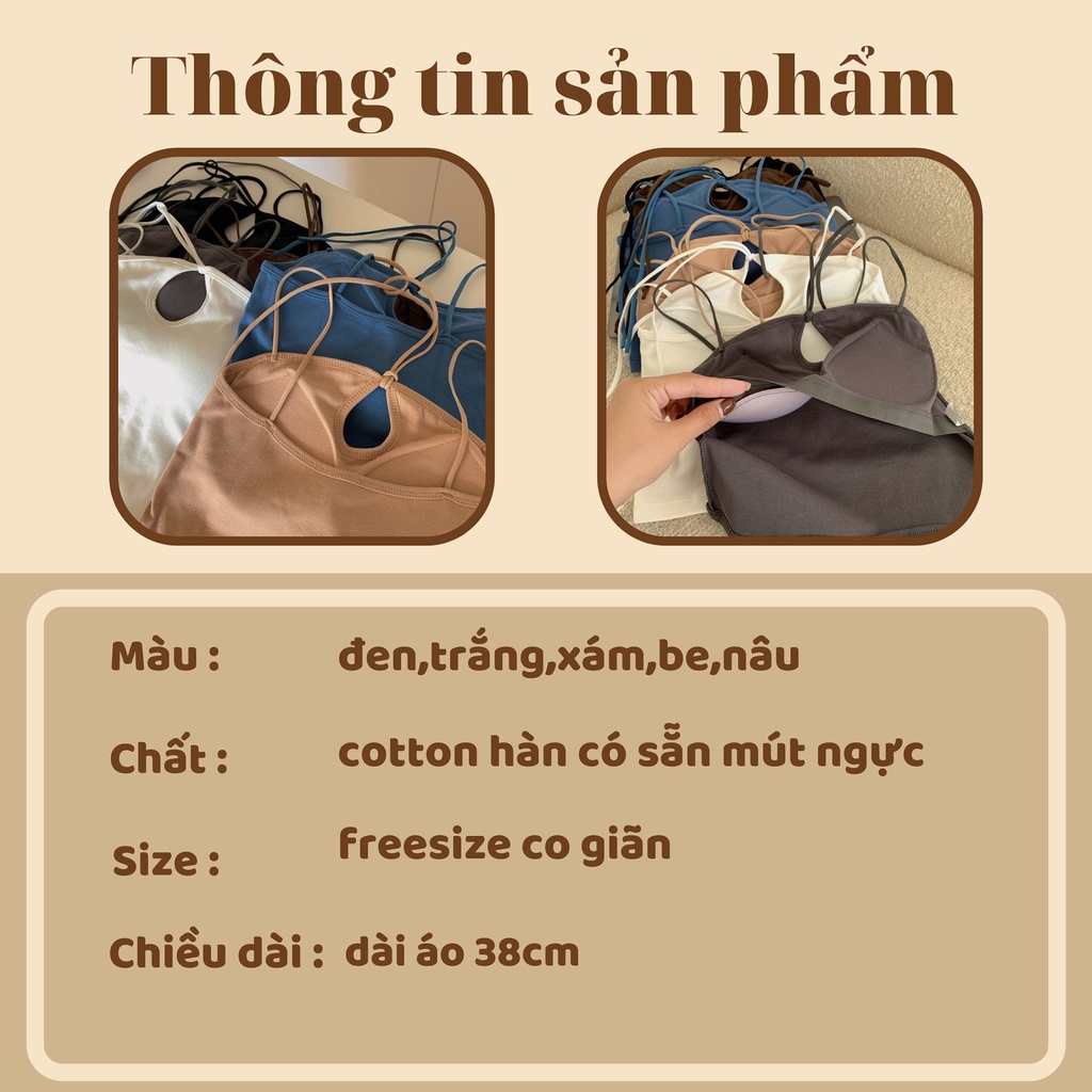 Áo 2 dây ôm cổ khoét thắt dây có mút , áo bra có mút 2 dây yoome clothing