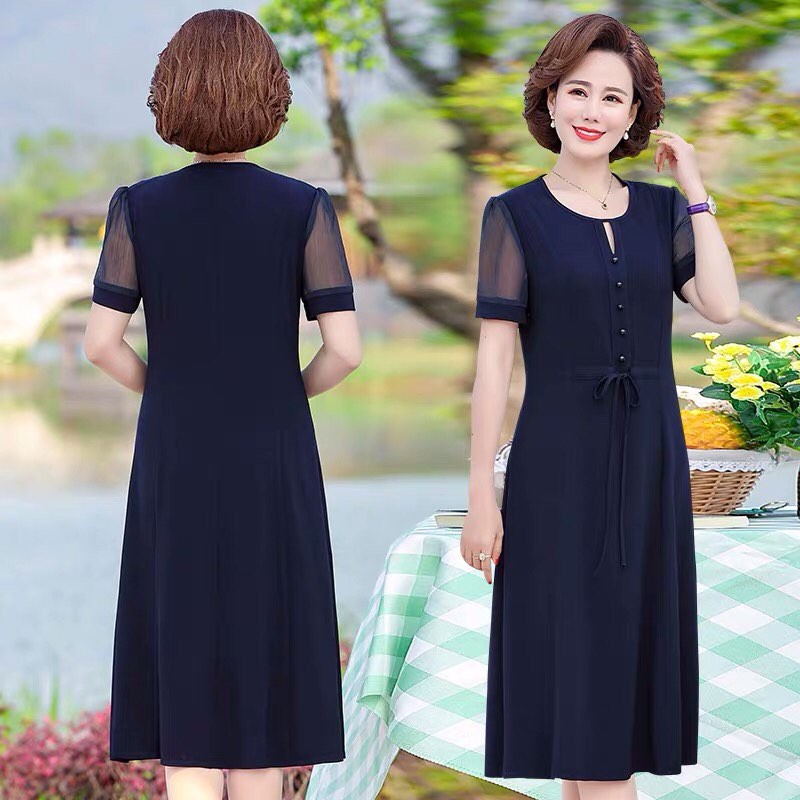 Đầm trung niên dự tiệc  chất lụa voan mịn, ngắn tay dài phủ gối , thoáng mát, tinh tế , rất sang trọng mã số 01684