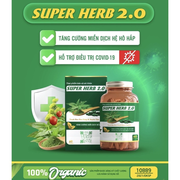 Super Herb 2.0 - Hỗ trợ điều trị trong và hậu Covid-19 theo đông y. Xuyên Tâm Liên, Cà Gai leo, Thanh Hao hoa vàng