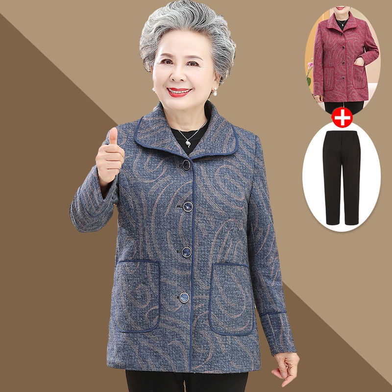 Áo khoác bà ngoại mùa xuân và thu nữ người già 60 tuổi phù hợp với quần