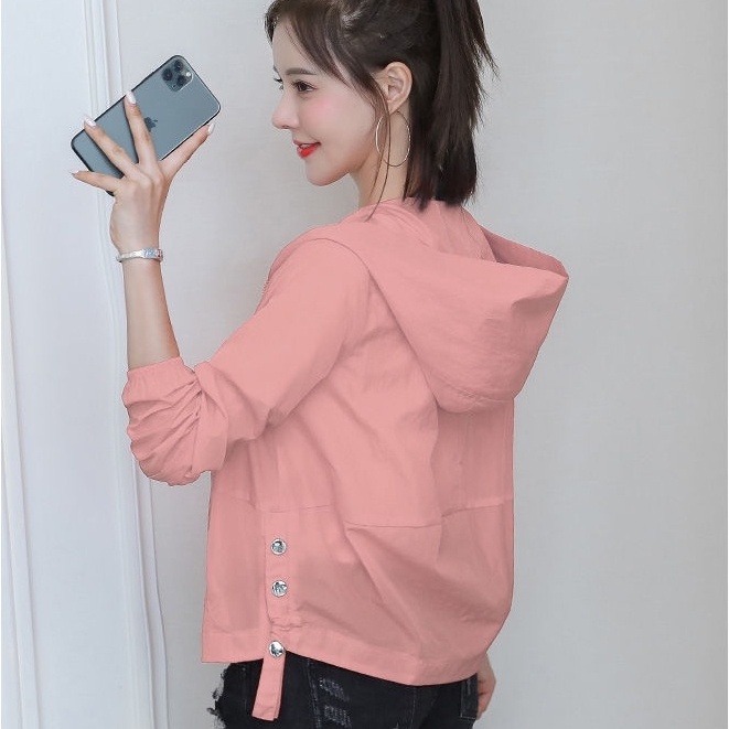 Áo Khoác Chống Tia UV Dáng Ngắn Rộng Tay Dài Có Mũ Trùm Thời Trang Mùa Hè Dành Cho Bạn Nữ