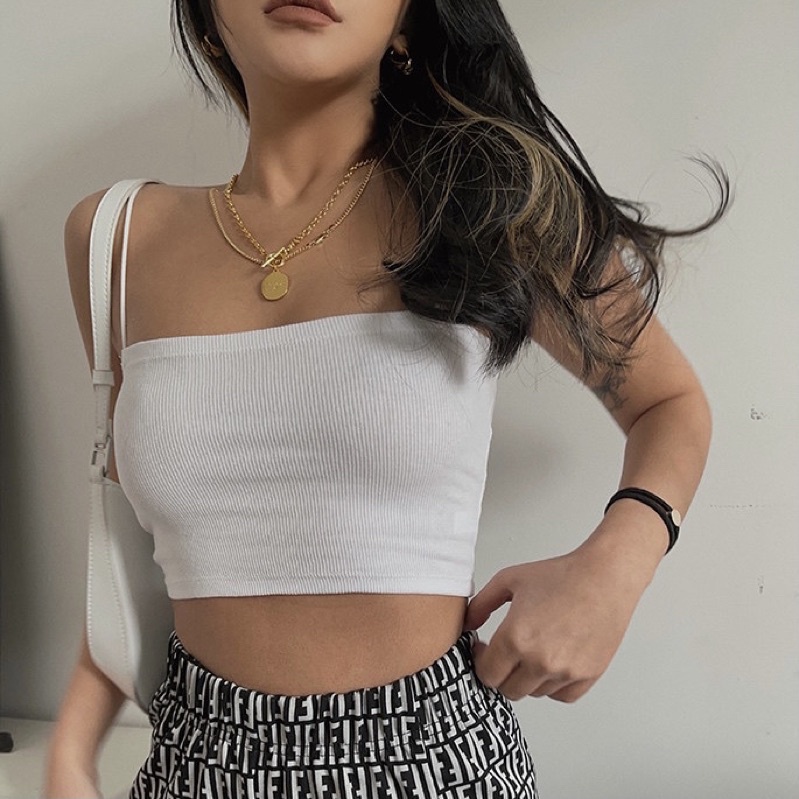 Áo Croptop Nữ Gân Tăm, Áo Hai Dây Sợi Bún - Tharo Clothing