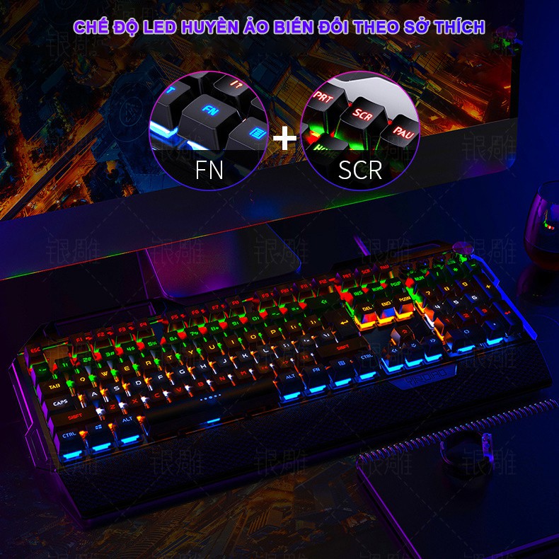 Bàn phím cơ gaming RGB SIDOTECH YINDIAO K100 dòng bàn phím máy tính chơi game 104 phím có LED có kê tay chống mỏi