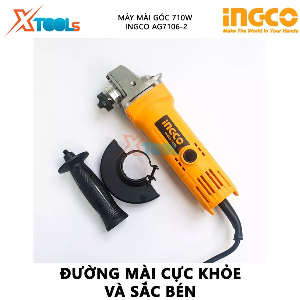 Máy mài góc INGCO AG7106-2 | máy mài cầm tay 220-240V~50-60Hz, Công suất 710W, Tốc độ không tải 0-2500rpm cắt, mài đá, đ
