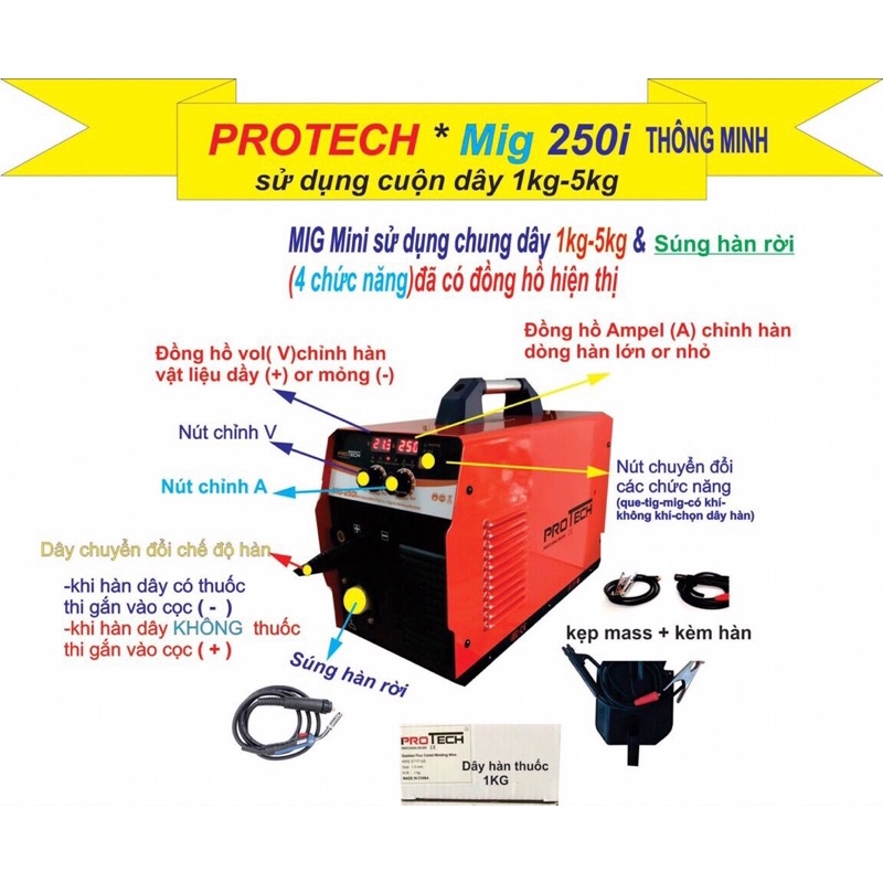 Máy Hàn Protech MIG 250i 4 chế chức năng thông minh dây rời