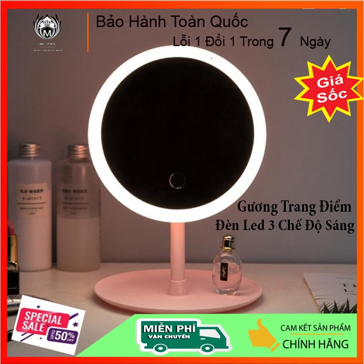 Gương Trang Điểm Để Bàn - Gương Đèn Led Cảm Ứng - Siêu Đẹp - Chân Sạc USB