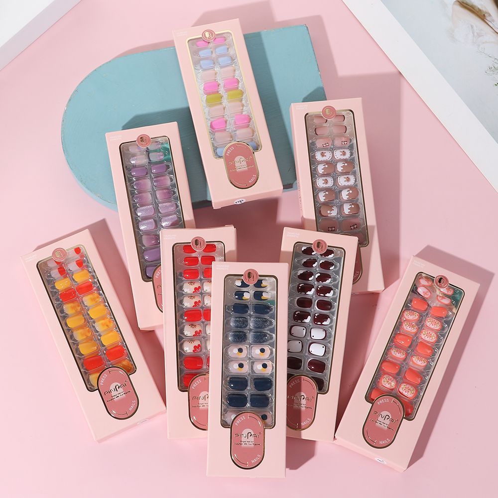[Hàng mới về] Set 24 móng tay giả bằng acrylic thiết kế thời trang phủ toàn bộ móng có thể tháo rời thủ công