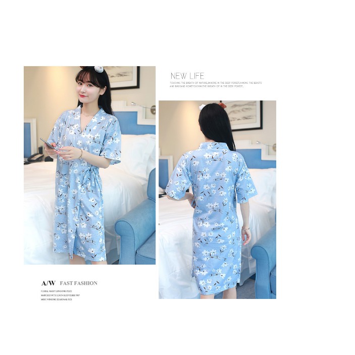 Áo choàng ngủ nữ cotton- Kimono ngủ mặc nhà họa tiết dễ thương