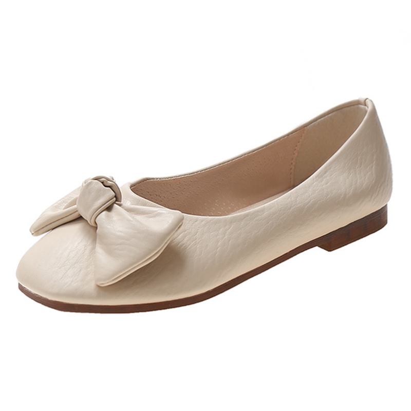 Giày búp bê da mềm mũi vuông đính nơ xinh xắn dễ thương cho nữ