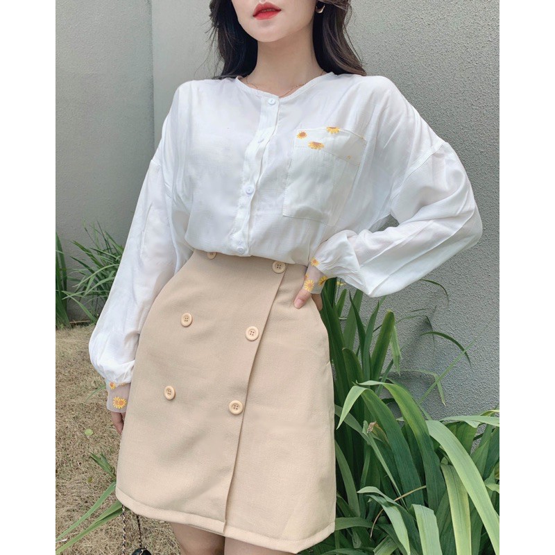 Áo Sơ mi kiểu tay dài, sofia shirt LUCETFASHION, áo kiểu nữ phối ren hoa
