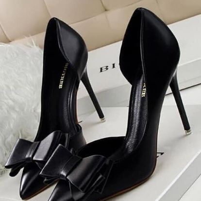 Giày cao gót bít mũi bigsize gót nhọn da trơn đính nơ cùng màu full size từ 30-44, G017