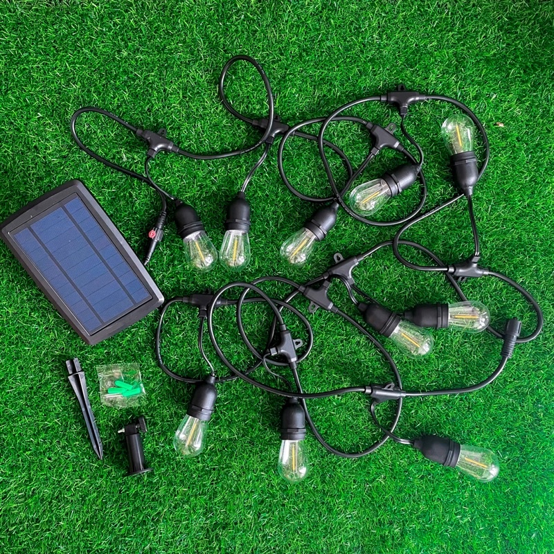 Dây Đèn Led Edison Trang Trí Năng Lượng Mặt Trời Ánh Sáng Vàng 3 Chế Độ Chớp