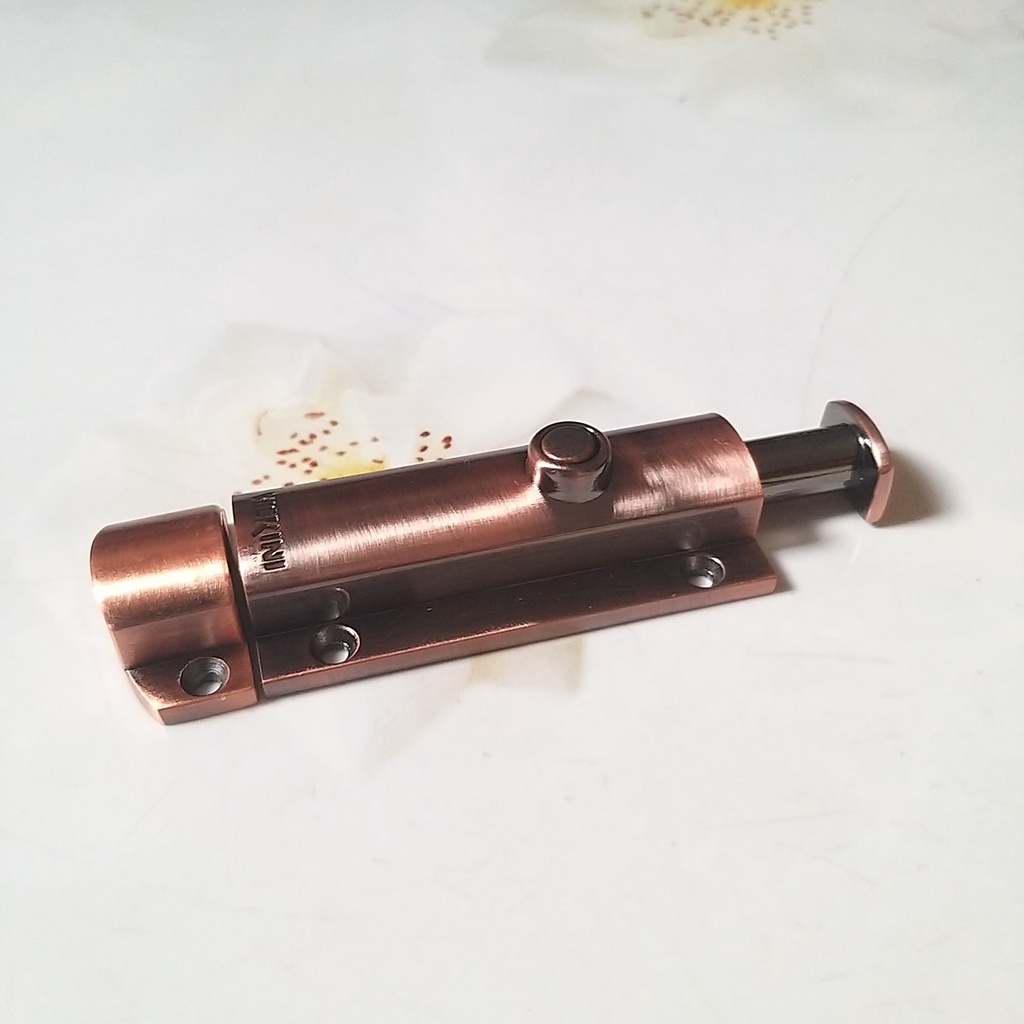 Chốt cửa an toàn có nút bấm cho cửa gỗ bằng hợp kim kẽm màu nâu bóng dài 80mm